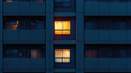 Obraz premium Night Time Minimalism Photography of Building with light inside the residents urban apartment window