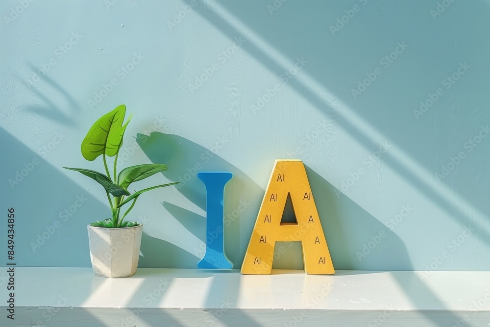 Poster ai theme with colorful letters in a minimalist interior reflecting modern design and technology inte