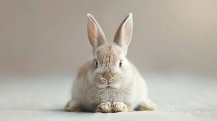 Obraz premium Close-up of a small rabbit on a white background with a light background color