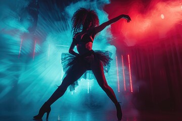 Silhouette of a dancer in a foggy club