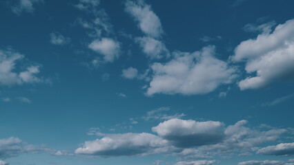 Summer Blue Sky. Gently Cloud Sky Blue Moving In Blue Sky. Sky Fluffy White Clouds On Summer Season.