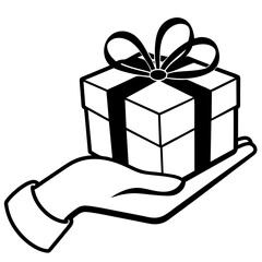 Continuous one line drawing of hand holding Present gift box