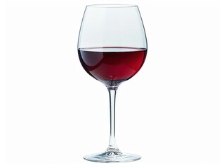 An elegant glass of red wine, isolated on a white background with studio lighting to highlight the deep color and clarity of the wine, perfect for ads