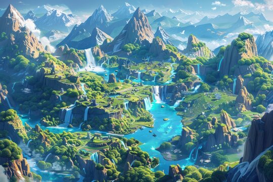 professional high-quality game art, detailed concept of a fantasy land map