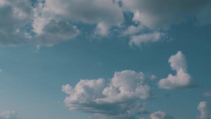 Background Of Light Calm Clouds Changes Shape. Clouds Running Across Blue Sky. Heavenly Cloud Sky...