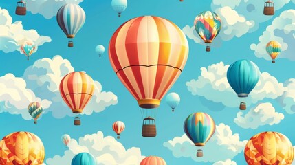 Naklejka premium seamless pattern of colorful hot air balloons floating in the sky.