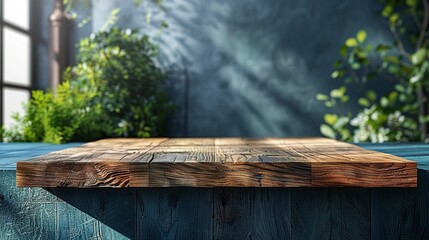 Table Top on Blue Abstract Green

