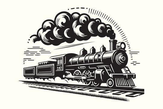 Vintage Locomotive silhouette vector illustration.