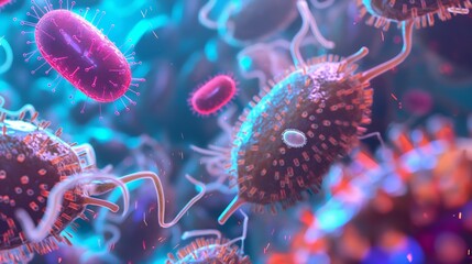 Nanorobots attack bacteria in cells. Biological robots are introduced into the affected cell