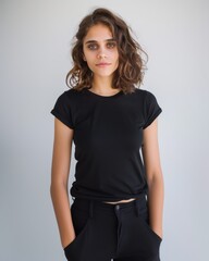 Obraz premium Casual Portrait of Brunette Woman in Black. Generative AI.