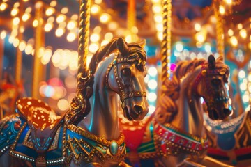 Experience the whimsical charm of a Spanish carnival with this ornate carousel adorned with bright lights and vibrant decorations.
