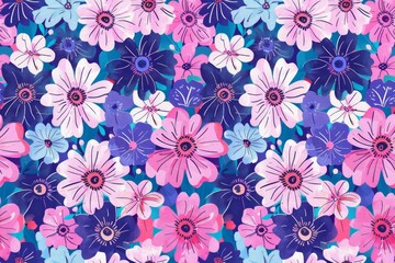 Floral Watercolor Pattern - Vibrant Pink and Blue