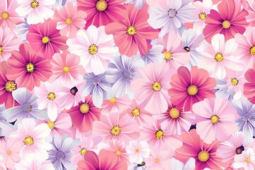 Floral Pattern with Pink, White, and Purple Flowers