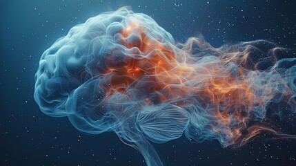Fototapeta premium Futuristic digital visualization of the human brain, showcasing neural connections and vibrant energy patterns in a ing.