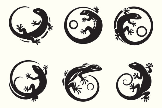 Set of lizard silhouettes vector illustration. logo design