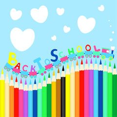 Back to school, train with letters passing over crayons.