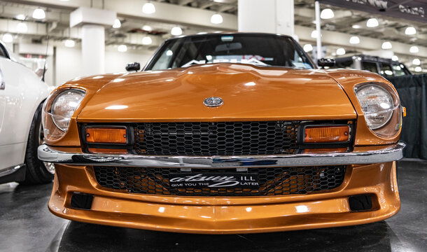 New York City, USA - March 27, 2024: Nissan Fairlady Z, Datsun 280Z or S130 retro car at New York International Auto Show, front view
