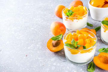 Curd or yogurt dessert with apricots