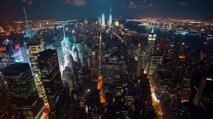 Fototapeta premium Manhattan skyline at night , New York City panoramic night view