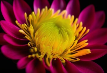 A neon green tropical leaf against a black background