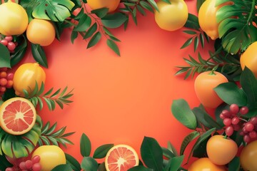 A background with a variety of fruits and vegetables including oranges