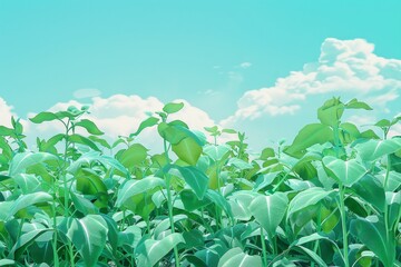 Obraz premium field of green leaves with the sun shining on them