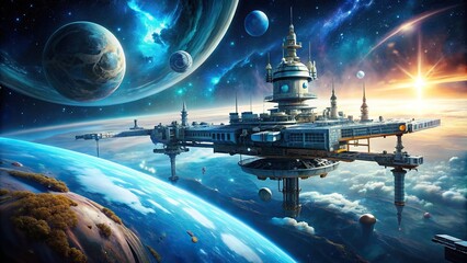 Futuristic space station floating amidst celestial wonders in ultrawide wallpaper, space station, futuristic, celestial