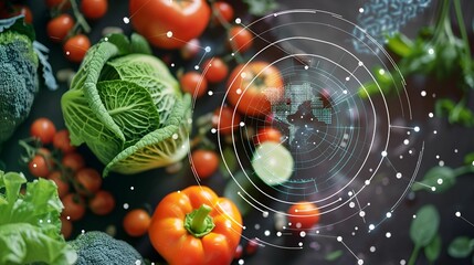 An innovative blend of fresh vegetables and advanced technology, symbolizing the fusion of nutrition and digital solutions for personalized health.