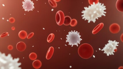 Detailed image of blood, white blood cells, focusing on microbiology, medical research, disease. Cellular magnification emphasizing anatomy, infection, cardiovascular health.