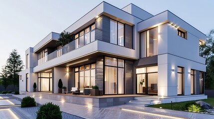 Fototapeta premium Modern House Exterior Design Pic : Generative AI