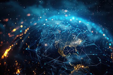 Obraz premium Global Network of Connected Cities Illuminated at Night
