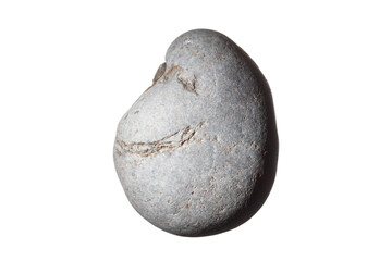 Pebble with smile isolated on white background. Stones and Pebbles. Smooth gray sea stone look like a head.
