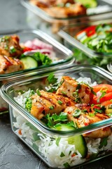 Grilled Chicken, Rice, and Cucumber Salad Meal Prep