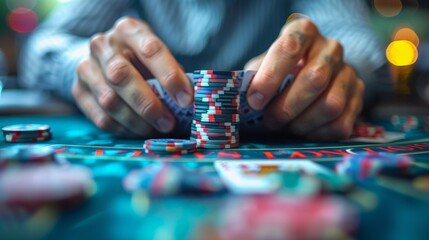 A close-up of hands shuffling a deck of cards, with the focus on the colorful backs of the cards, ready for a game night with friends.