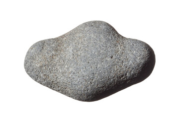 Gray Pebble isolated on white background. Cloud shape stone. Top view. Smooth sea rock.