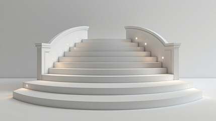 Fototapeta premium A white staircase with a white archway in the middle