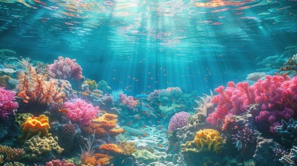 Naklejka premium Underwater Coral Reef with Sunlight