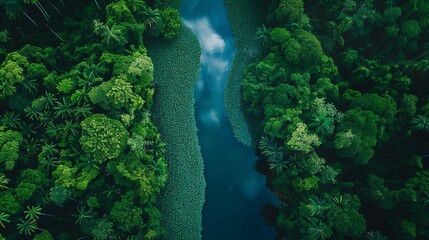 rainforest river drone footage , drone video of rainforest river , aerial view of rainforest river