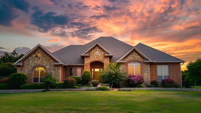 Dallas texas  July 18th 2023 a home at sunset : Generative AI