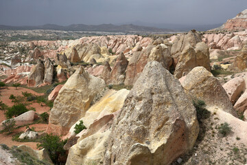 The rock formations of Red Valley in Cappadocia, Turkey