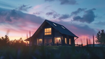 Nordic style house exterior and evening sky : Generative AI