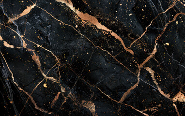 Fototapeta premium A high resolution digital art wallpaper of black marble with golden veins. Created with Ai