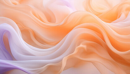 Fototapeta premium Abstract design of swirling, flowing, wavelike mist forms in shades of purple, orange, and white with a soothing pastel palette.