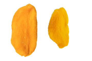 Dry tasty mango slices isolated on a white background.