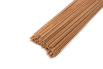 Buckwheat noodles isolated on a white background.