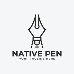 pen logo with native concept simple line art illustration design.