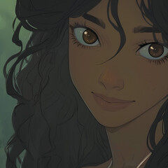 Smiling Woman with Curly Hair Close-Up Illustration
