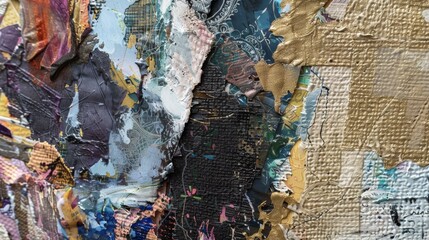 Textured Mixed Media Collage Artwork Close-Up