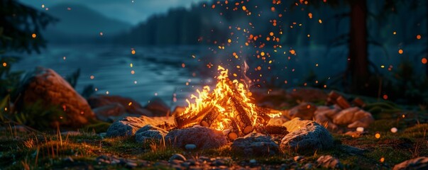 Bonfire gathering with marshmallow roasting, storytelling and cozy warmth, 4K hyperrealistic photo.