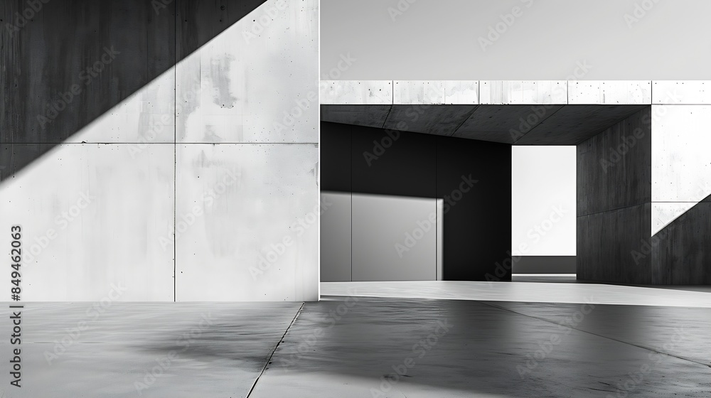Aufkleber modern house building with sunlight and shadow on concrete wall surface in perspective low angle vie
